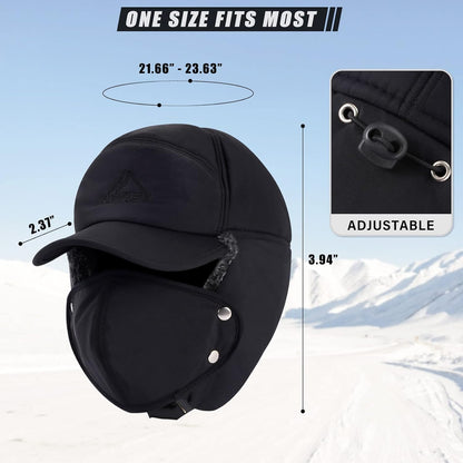 Unisex Winter Trapper Hat with Fur & Removable Mask