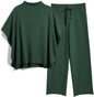 Women's 2-Piece Lounge Set – 3/4 Batwing Sleeve Capelet Top & Wide-Leg Pants