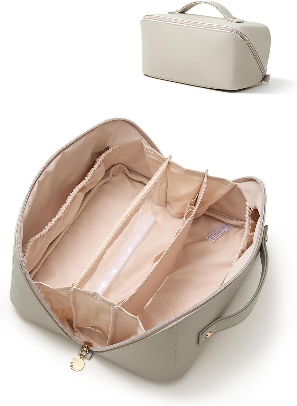 EACHY Travel Makeup Bag, Large Capacity Cosmetic Bag for Women, Waterproof PU Leather, Flat Open Portable Toiletry Bag for Skincare, Brushes & Travel Essentials