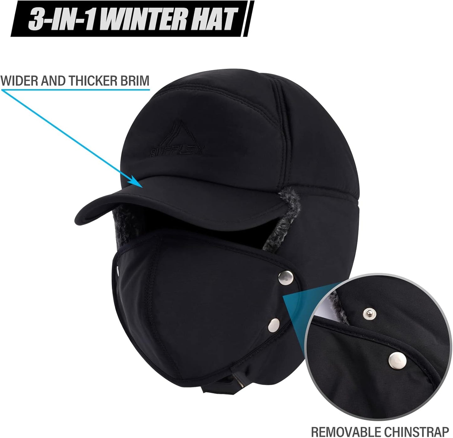 Unisex Winter Trapper Hat with Fur & Removable Mask