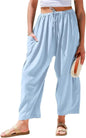 Womens Linen Wide Leg Pants Summer Casual with Pockets