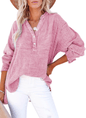 Womens Casual Gauze Button Neck Long Sleeve Oversized Blouses Tops