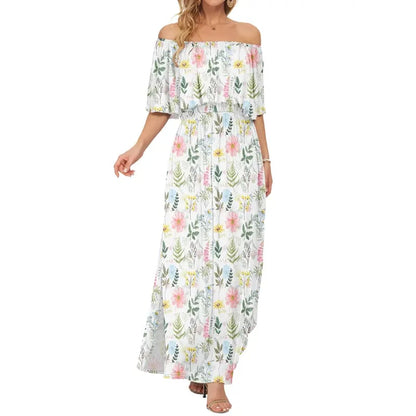 Women's Off The Shoulder Dress Wedding Guest Dress Summer Casual Long Ruffle Party Side Split Beach Maxi Dresses