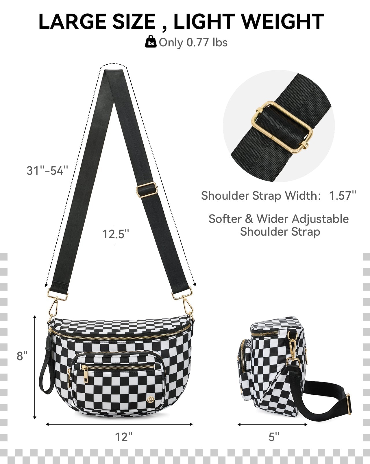 ✨Last Day 49% OFF✨Checkered Leather Bum & Crossbody Bag – RFID Protected-Buy 2 Get Free Shipping Today