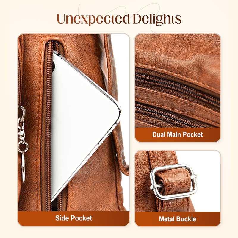 Women's Convertible Multi-Pocket Shoulder Bag - 3 Ways to Wear