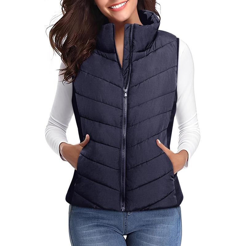 Lightweight Comfort: Women’s Sleeveless Puffer Zip Vest Outerwear