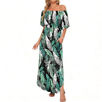 Women's Off The Shoulder Dress Wedding Guest Dress Summer Casual Long Ruffle Party Side Split Beach Maxi Dresses