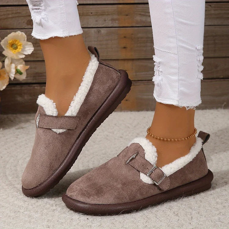 Women's Plush Round Toe Slip-On Loafers Shoes