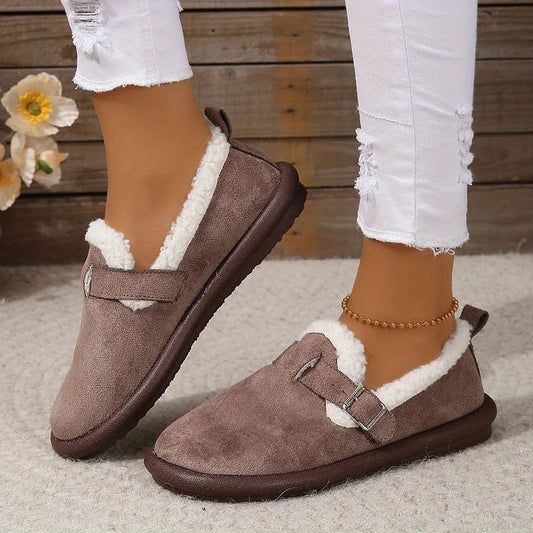 Women's Plush Round Toe Slip-On Loafers Shoes
