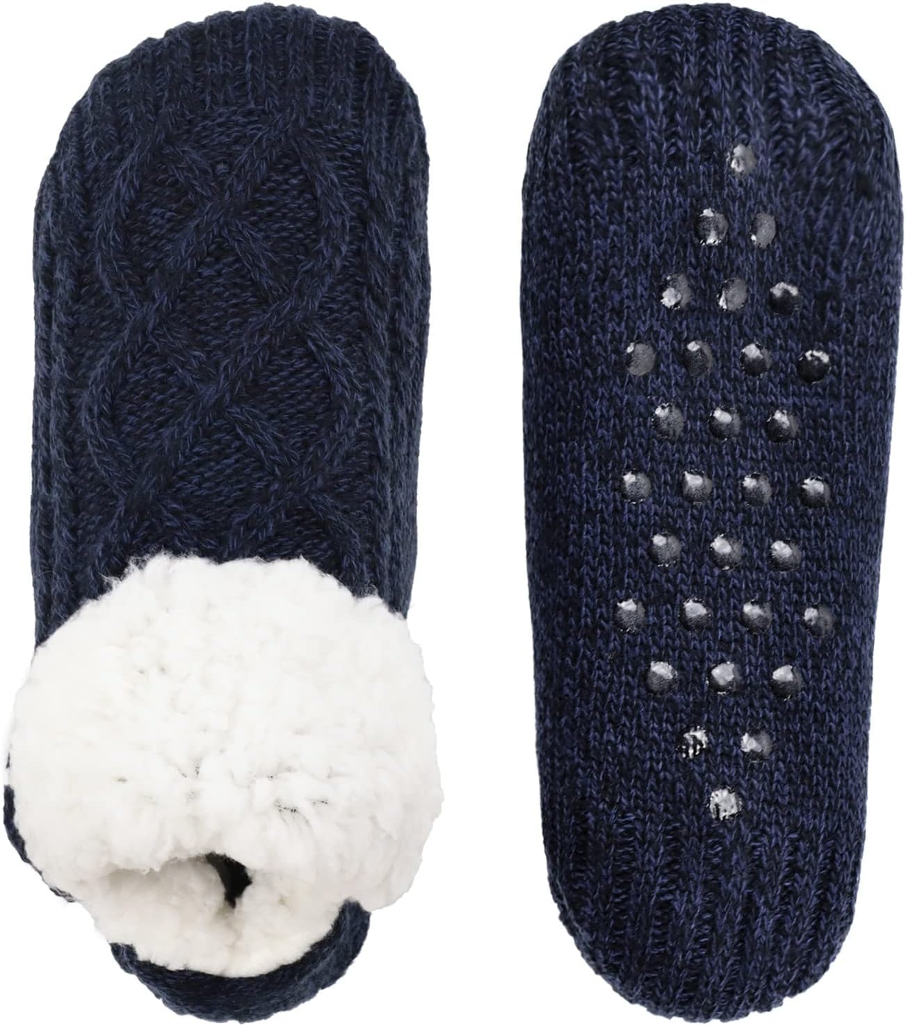 Koreshion Women Knitted Slipper Socks Cozy Sherpa Fuzzy Socks Non Slip Socks Winter Indoor Double Layer Bedroom Slipper Socks