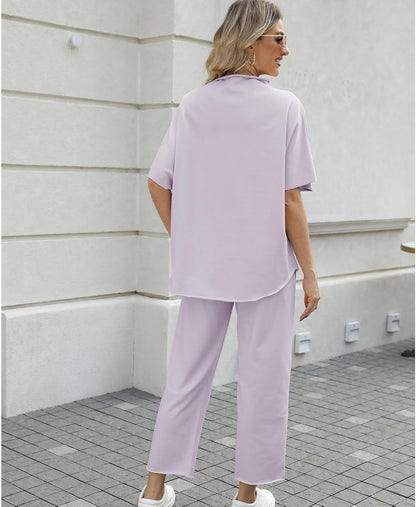 Women's 2-Piece Lounge Set – 3/4 Batwing Sleeve Capelet Top & Wide-Leg Pants