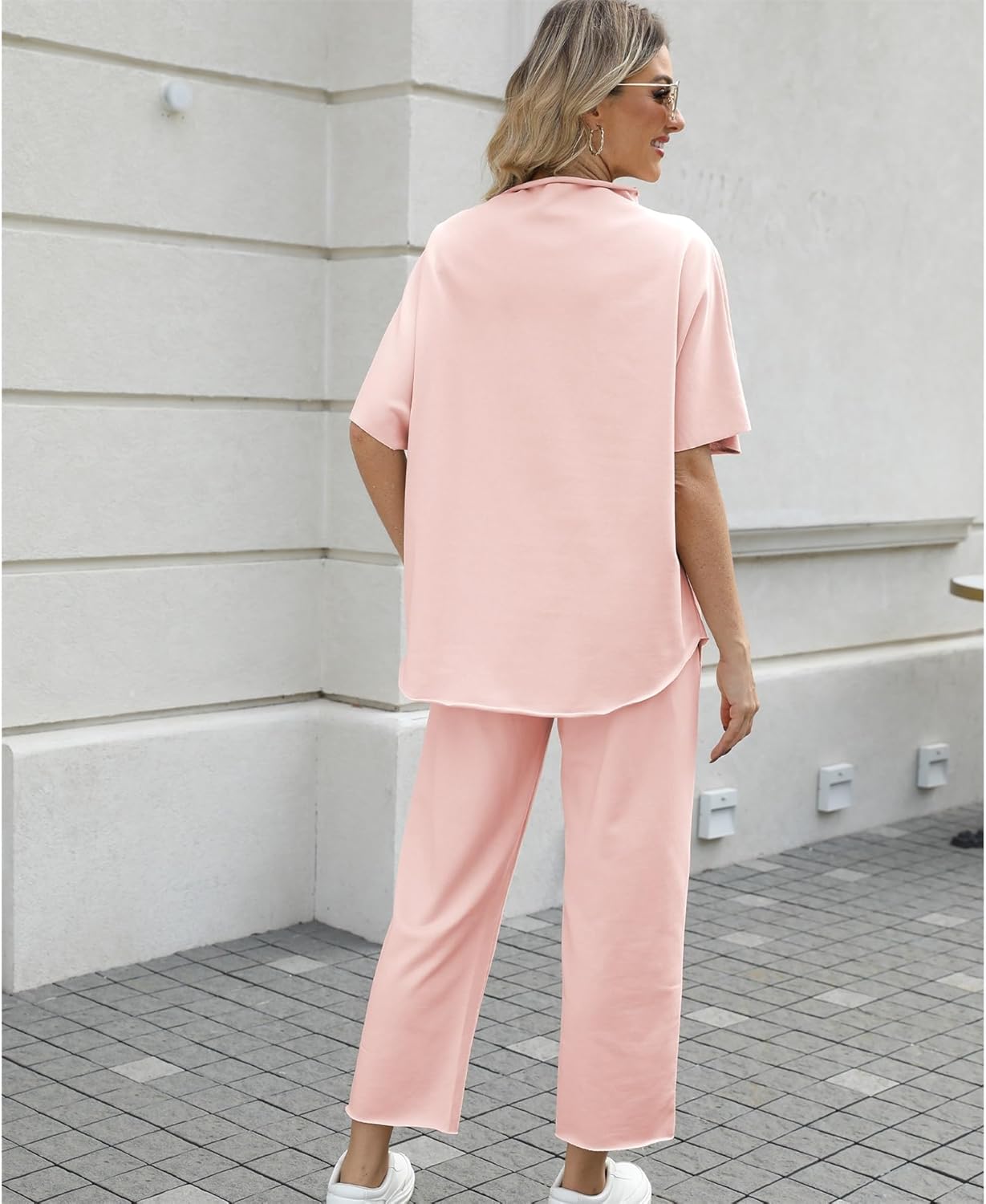 Women's 2-Piece Lounge Set – 3/4 Batwing Sleeve Capelet Top & Wide-Leg Pants