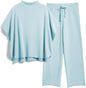 Women's 2-Piece Lounge Set – 3/4 Batwing Sleeve Capelet Top & Wide-Leg Pants