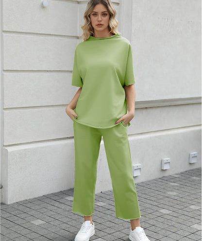 Women's 2-Piece Lounge Set – 3/4 Batwing Sleeve Capelet Top & Wide-Leg Pants