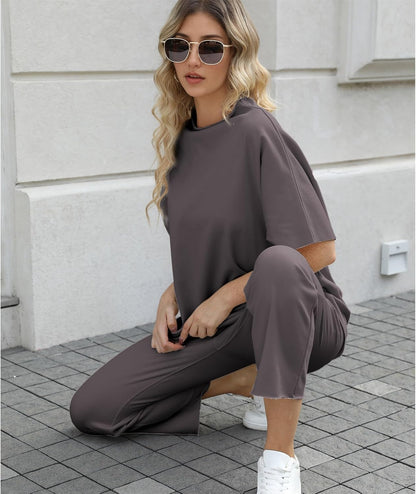 Women's 2-Piece Lounge Set – 3/4 Batwing Sleeve Capelet Top & Wide-Leg Pants