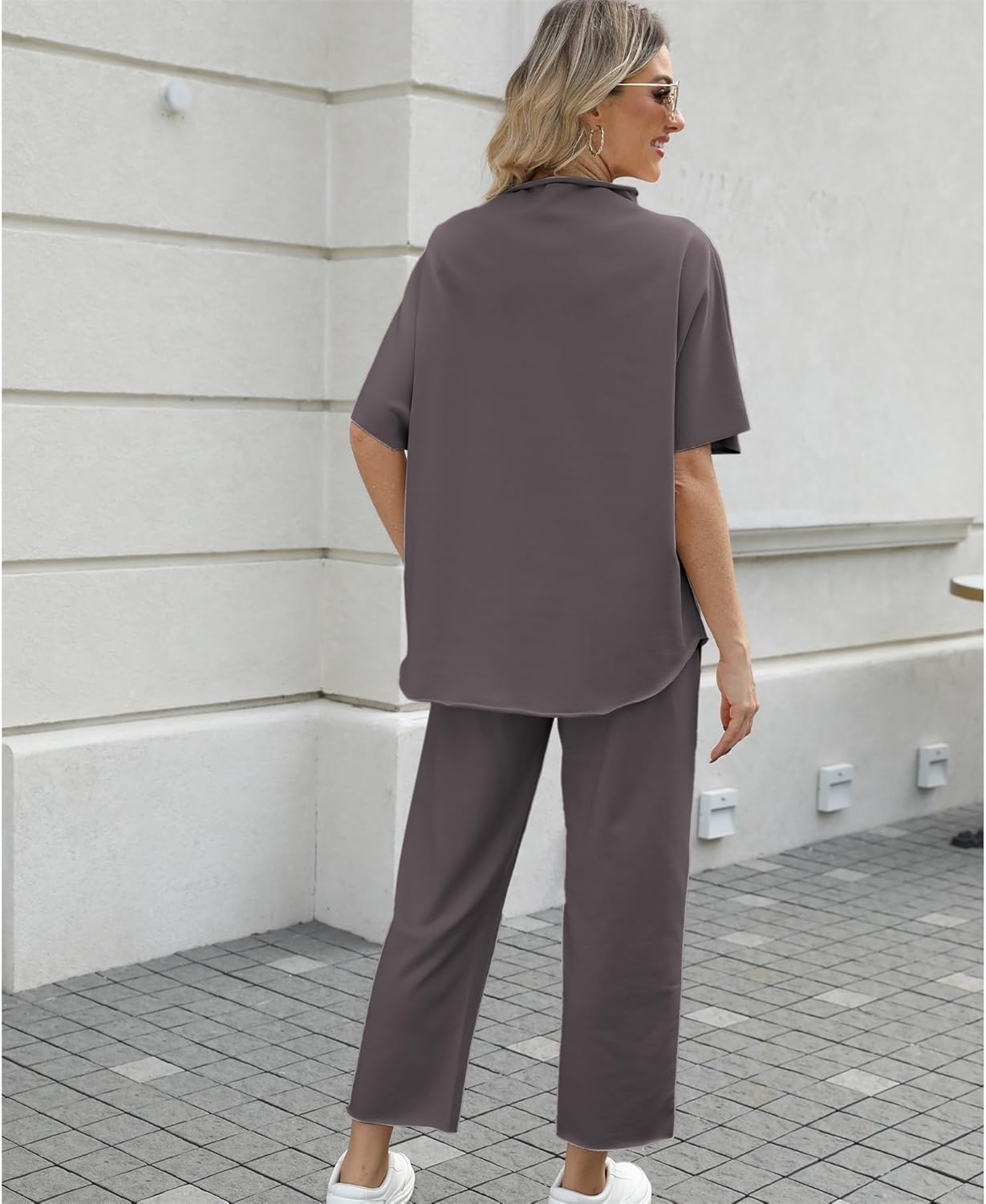 Women's 2-Piece Lounge Set – 3/4 Batwing Sleeve Capelet Top & Wide-Leg Pants
