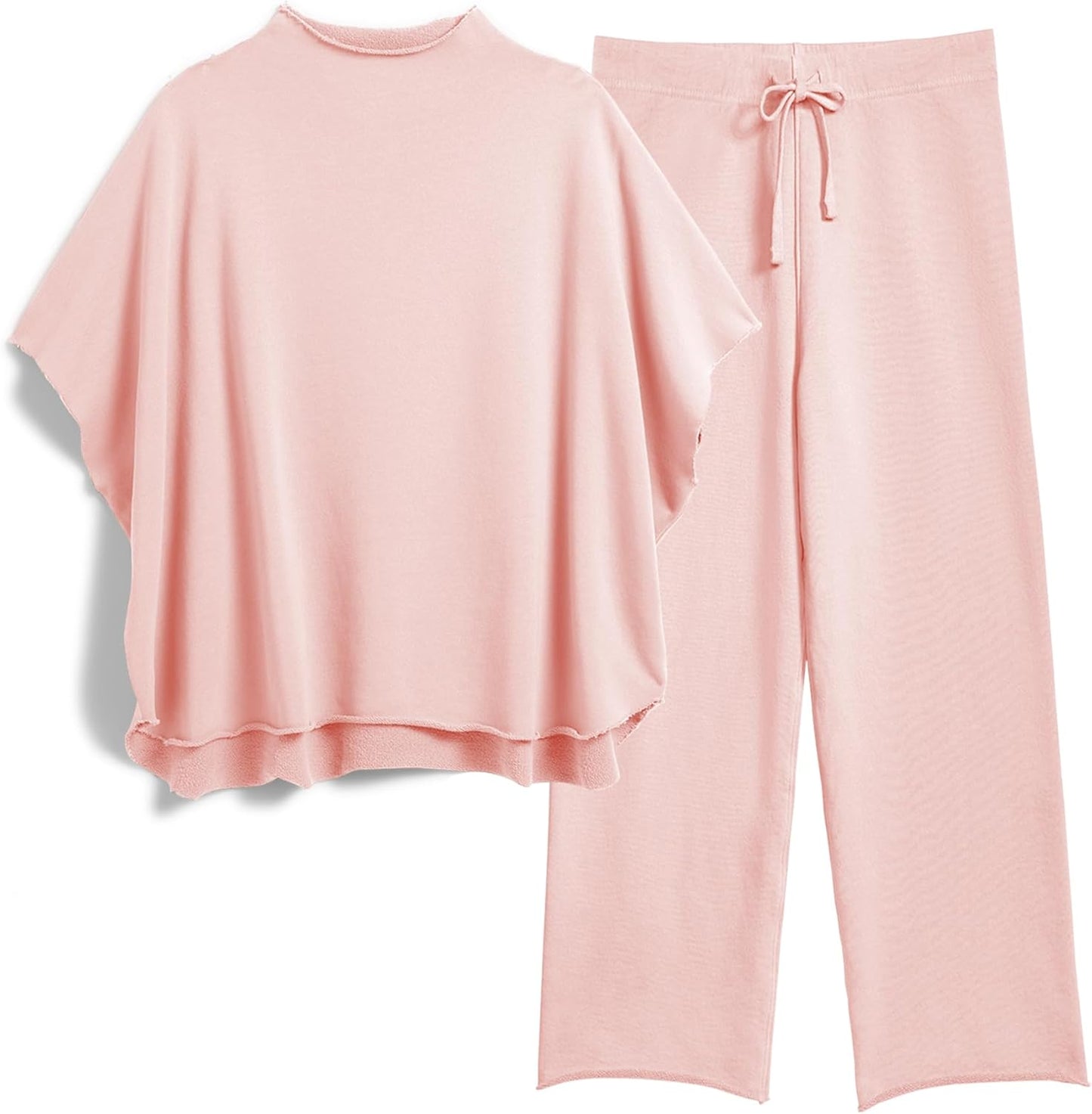 Women's 2-Piece Lounge Set – 3/4 Batwing Sleeve Capelet Top & Wide-Leg Pants
