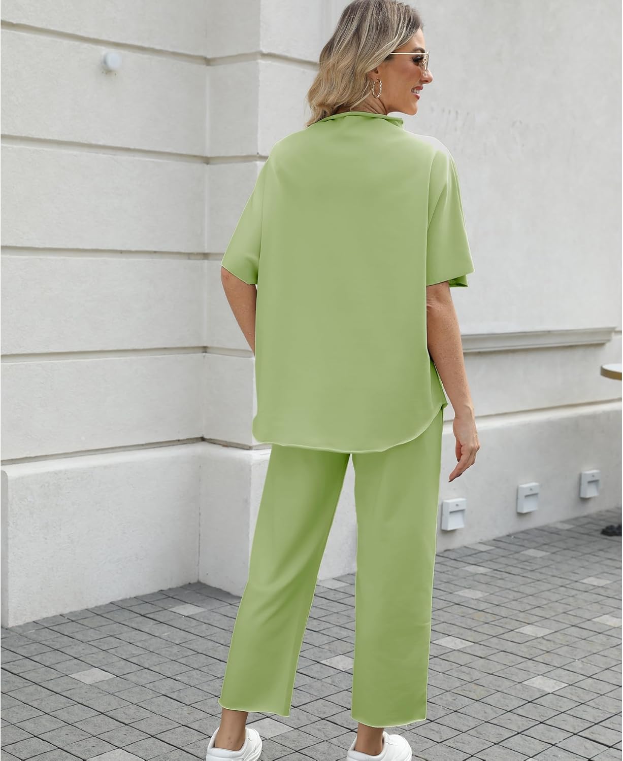 Women's 2-Piece Lounge Set – 3/4 Batwing Sleeve Capelet Top & Wide-Leg Pants