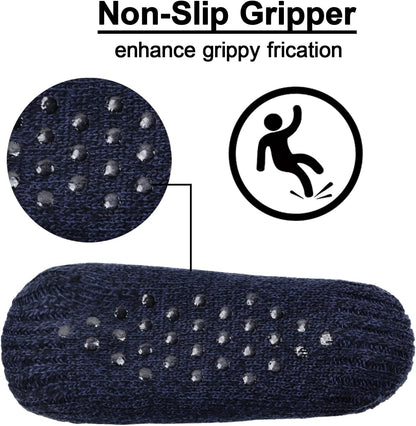 Koreshion Women Knitted Slipper Socks Cozy Sherpa Fuzzy Socks Non Slip Socks Winter Indoor Double Layer Bedroom Slipper Socks