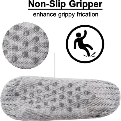 Koreshion Women Knitted Slipper Socks Cozy Sherpa Fuzzy Socks Non Slip Socks Winter Indoor Double Layer Bedroom Slipper Socks
