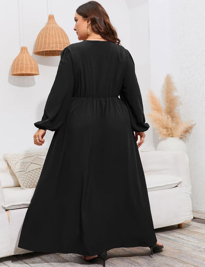 Women Plus Size Wrap Empire Waist Side Split A Line Casual Dress