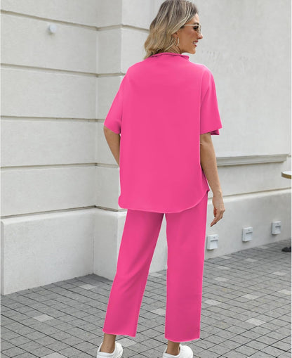 Women's 2-Piece Lounge Set – 3/4 Batwing Sleeve Capelet Top & Wide-Leg Pants