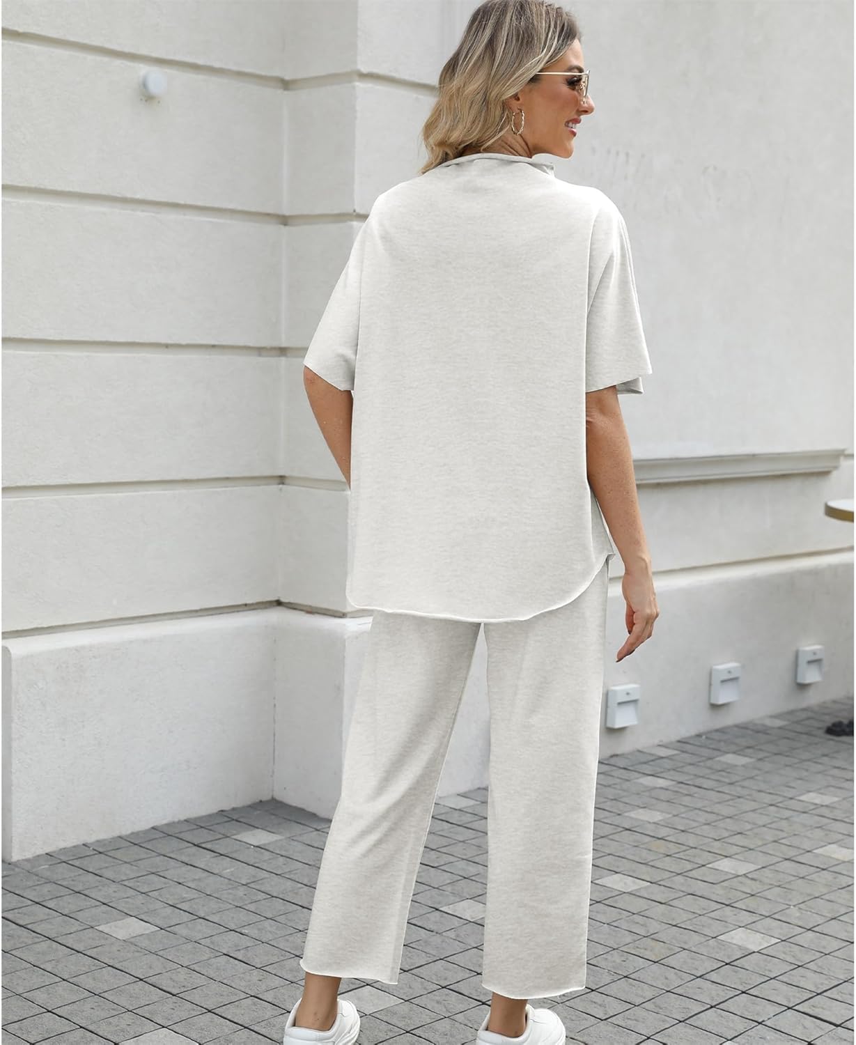 Women's 2-Piece Lounge Set – 3/4 Batwing Sleeve Capelet Top & Wide-Leg Pants