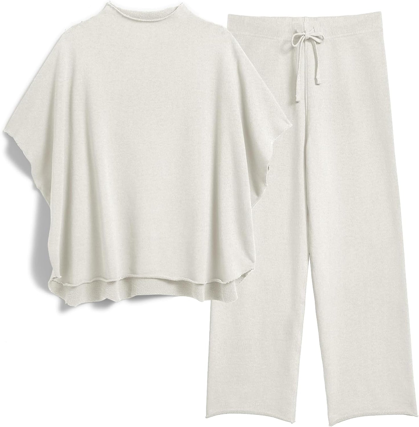 Women's 2-Piece Lounge Set – 3/4 Batwing Sleeve Capelet Top & Wide-Leg Pants