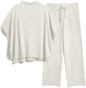 Women's 2-Piece Lounge Set – 3/4 Batwing Sleeve Capelet Top & Wide-Leg Pants