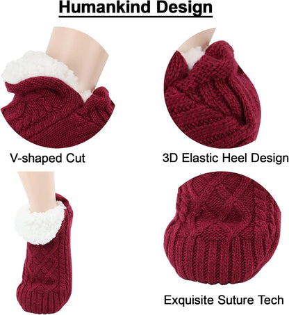 Koreshion Women Knitted Slipper Socks Cozy Sherpa Fuzzy Socks Non Slip Socks Winter Indoor Double Layer Bedroom Slipper Socks