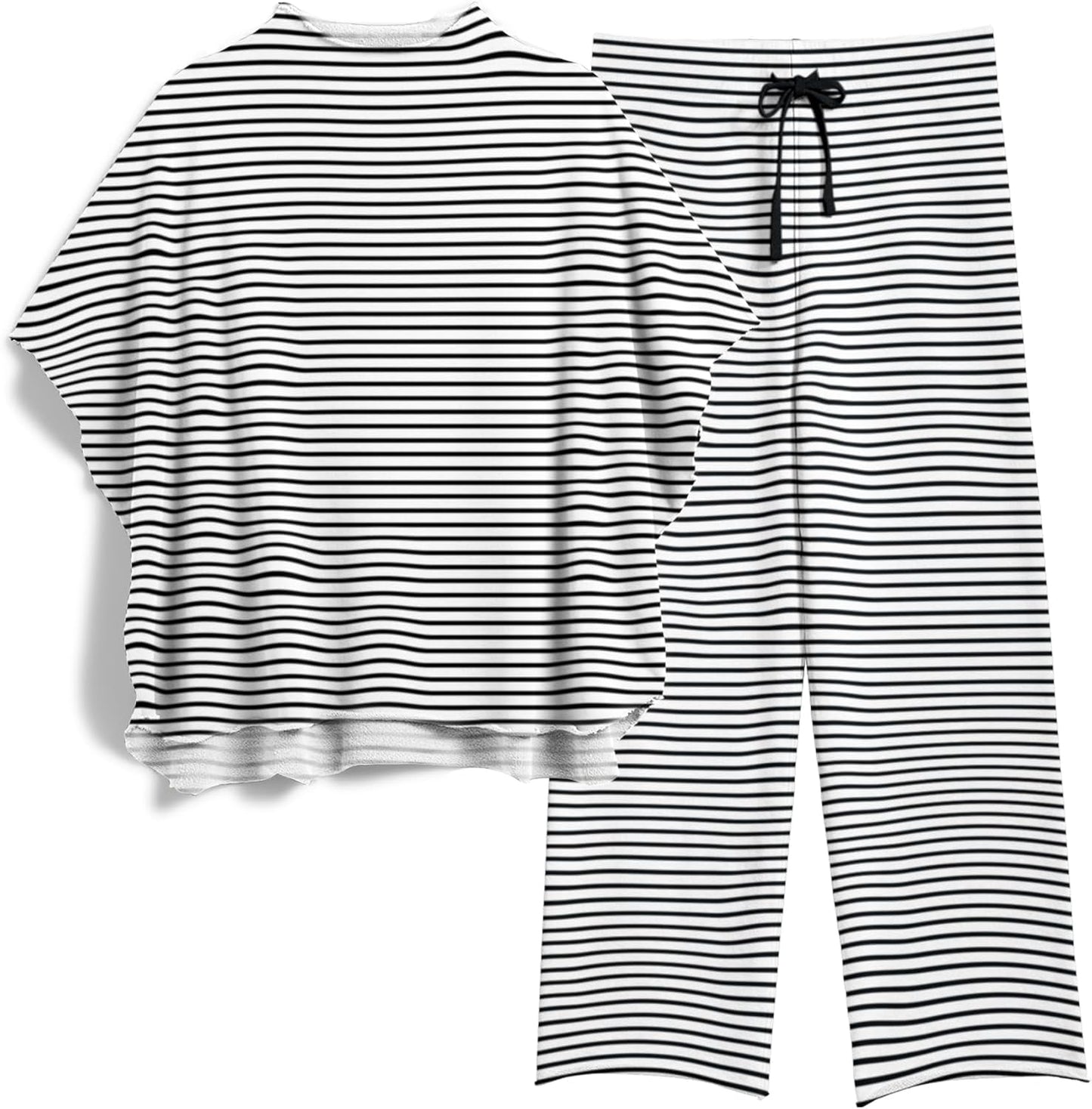 Women's 2-Piece Lounge Set – 3/4 Batwing Sleeve Capelet Top & Wide-Leg Pants