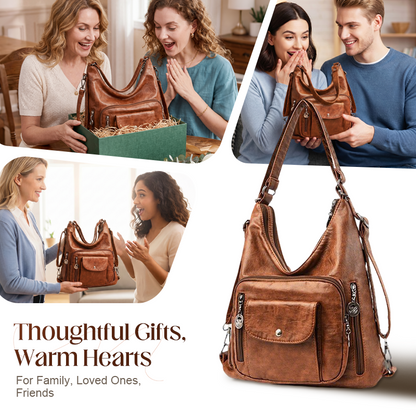 Women's Convertible Multi-Pocket Shoulder Bag - 3 Ways to Wear