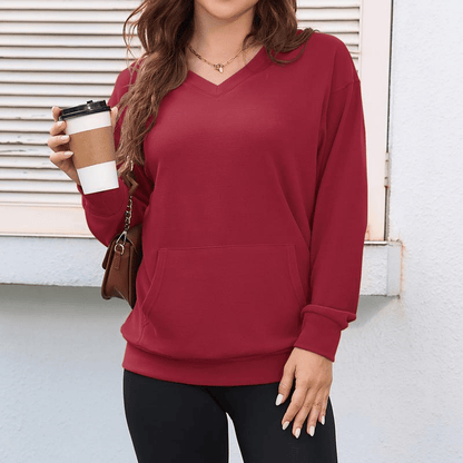 Women’s Hoodless V-Neck Hoodie with Pockets