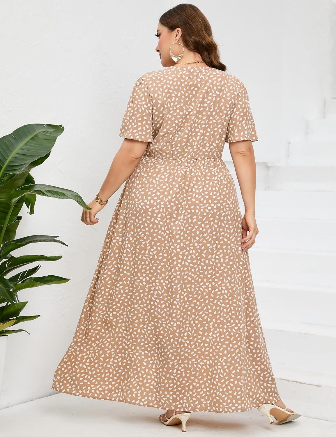 Women Plus Size Wrap Empire Waist Side Split A Line Casual Dress