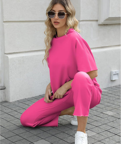 Women's 2-Piece Lounge Set – 3/4 Batwing Sleeve Capelet Top & Wide-Leg Pants
