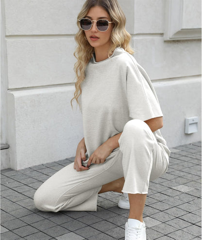 Women's 2-Piece Lounge Set – 3/4 Batwing Sleeve Capelet Top & Wide-Leg Pants