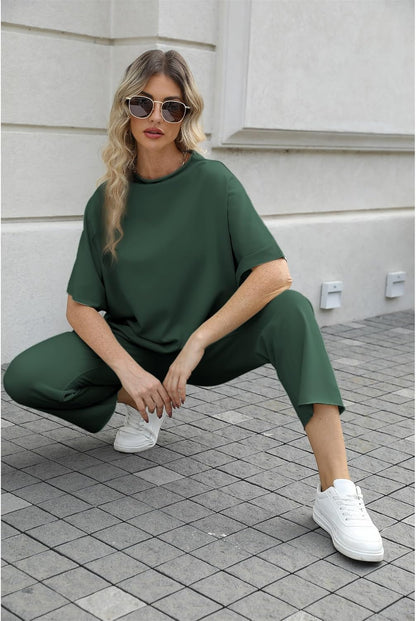 Women's 2-Piece Lounge Set – 3/4 Batwing Sleeve Capelet Top & Wide-Leg Pants
