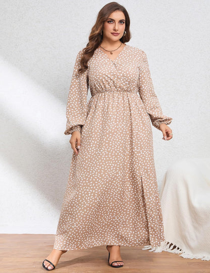 Women Plus Size Wrap Empire Waist Side Split A Line Casual Dress