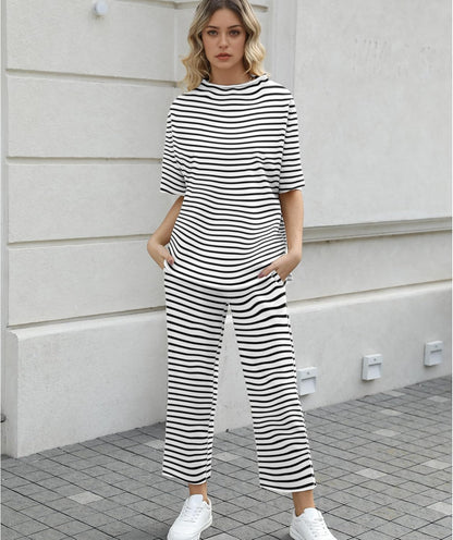 Women's 2-Piece Lounge Set – 3/4 Batwing Sleeve Capelet Top & Wide-Leg Pants