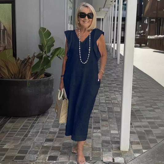 Women Cotton And Linen Casual Summer Beach Dress