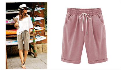 Women's Casual Soft Solid Drawstring Shorts Plus Size Ten Color