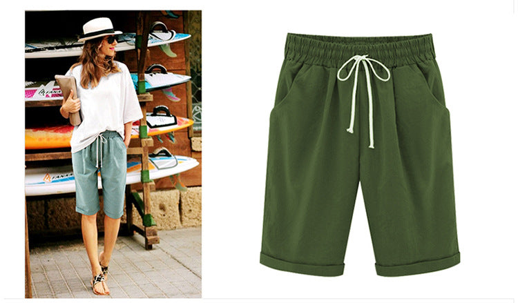 Women's Casual Soft Solid Drawstring Shorts Plus Size Ten Color
