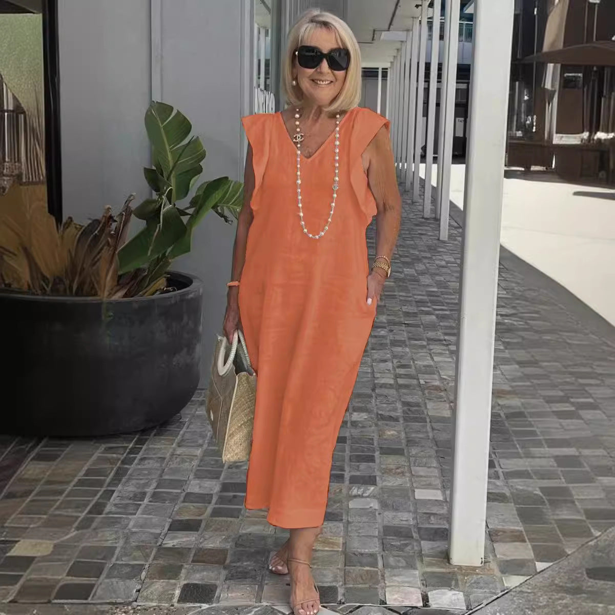 Women Cotton And Linen Casual Summer Beach Dress