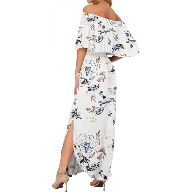 Women's Off The Shoulder Dress Wedding Guest Dress Summer Casual Long Ruffle Party Side Split Beach Maxi Dresses
