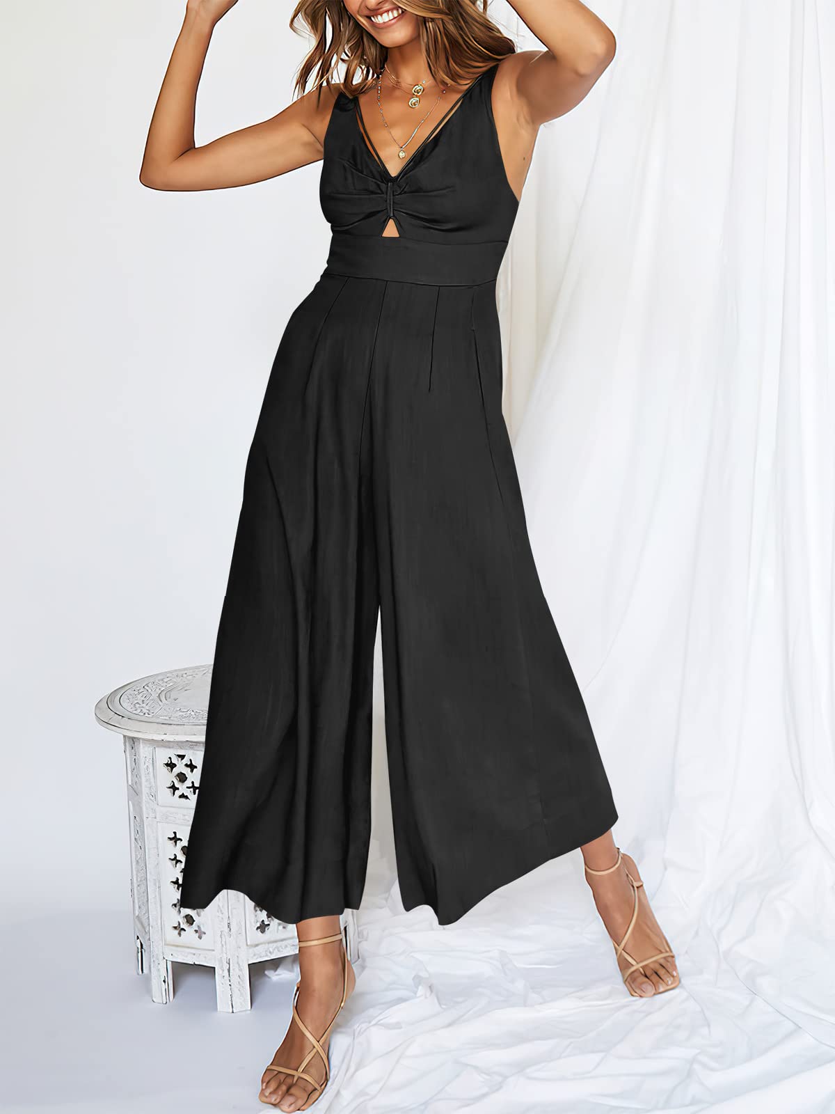 V-neck high waisted jumpsuit