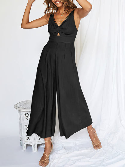 V-neck high waisted jumpsuit