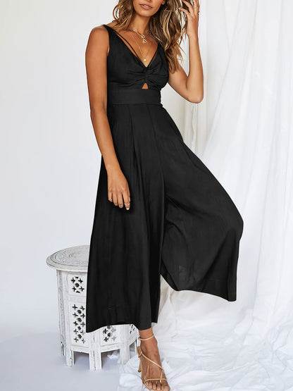 V-neck high waisted jumpsuit