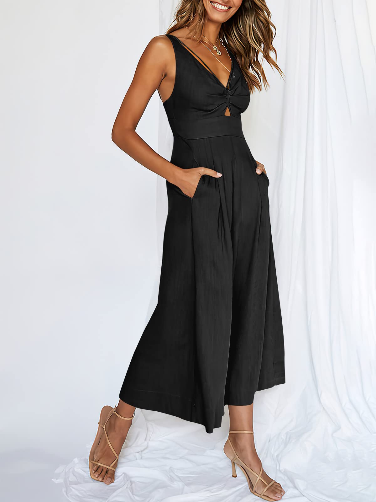 V-neck high waisted jumpsuit