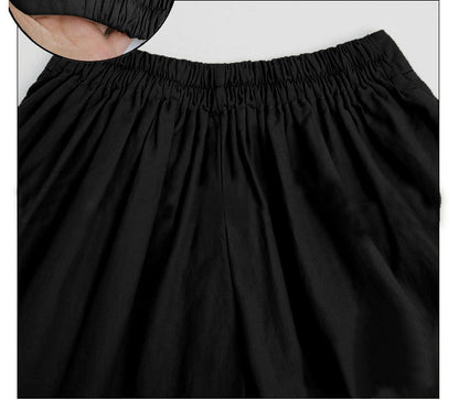 Women Summer Loose Casual Shorts Culottes Elastic Waist Wide Shorts with Pockets