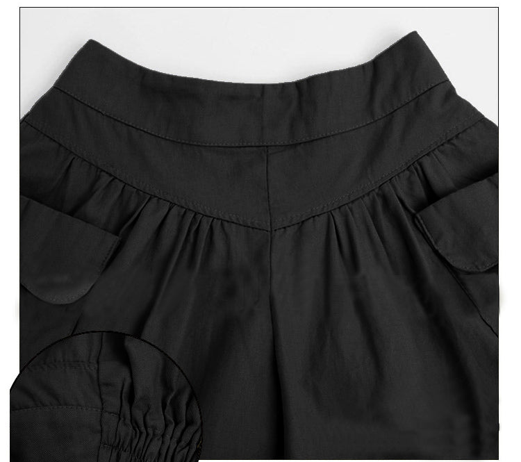 Women Summer Loose Casual Shorts Culottes Elastic Waist Wide Shorts with Pockets